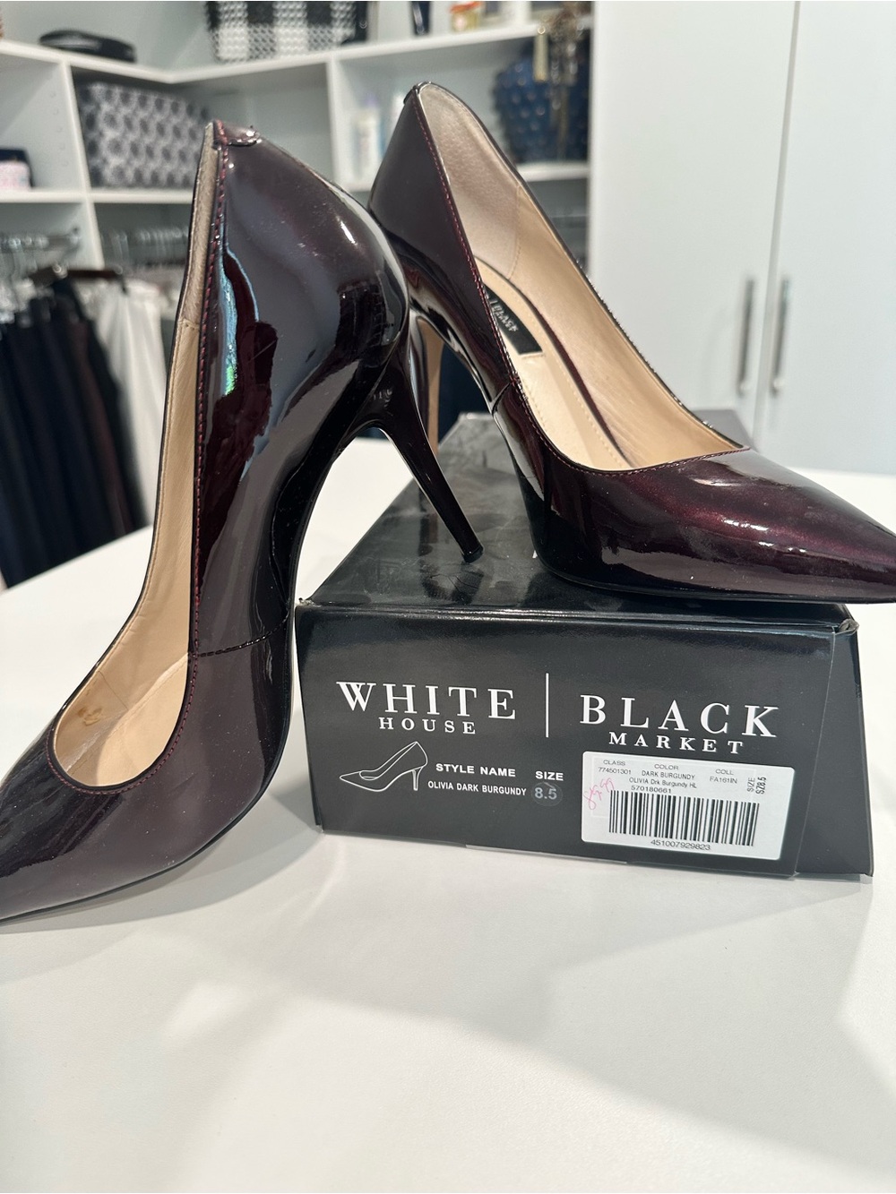 White House Black Market Olivia Pointed-Toe Pumps in Dark Burgundy Patent